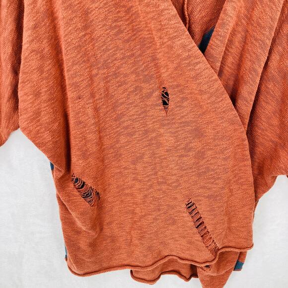 RVCA Open Cardigan Womens Large Orange Blue Intentionally Distressed Boho - Picture 4 of 13